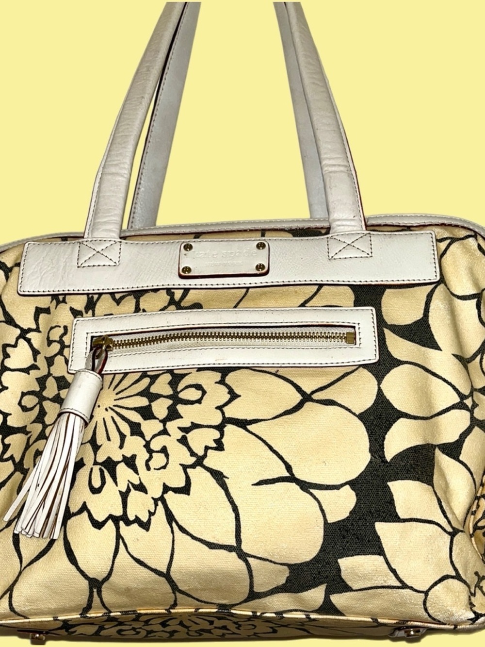 Kate Spade Brown and Yellow Leather Trimmed Tote
